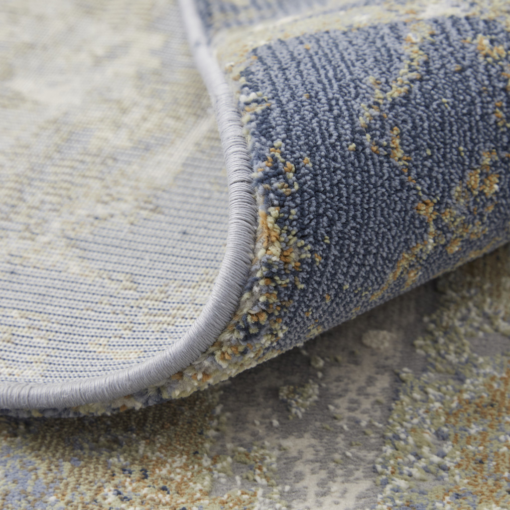 9" X 12" Blue Gray And Tan Abstract Power Loom Distressed Area Rug