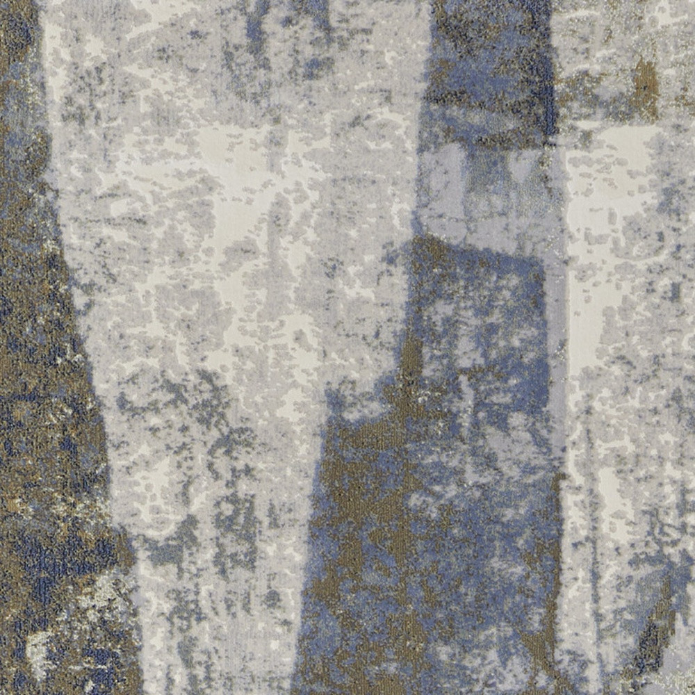 8" Blue Gray And Tan Abstract Power Loom Distressed Runner Rug
