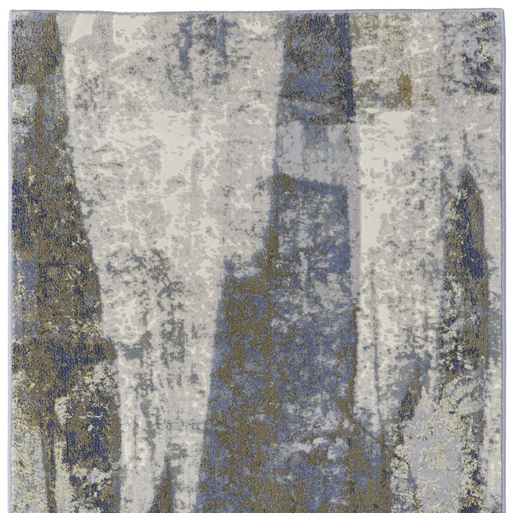 8" Blue Gray And Tan Abstract Power Loom Distressed Runner Rug