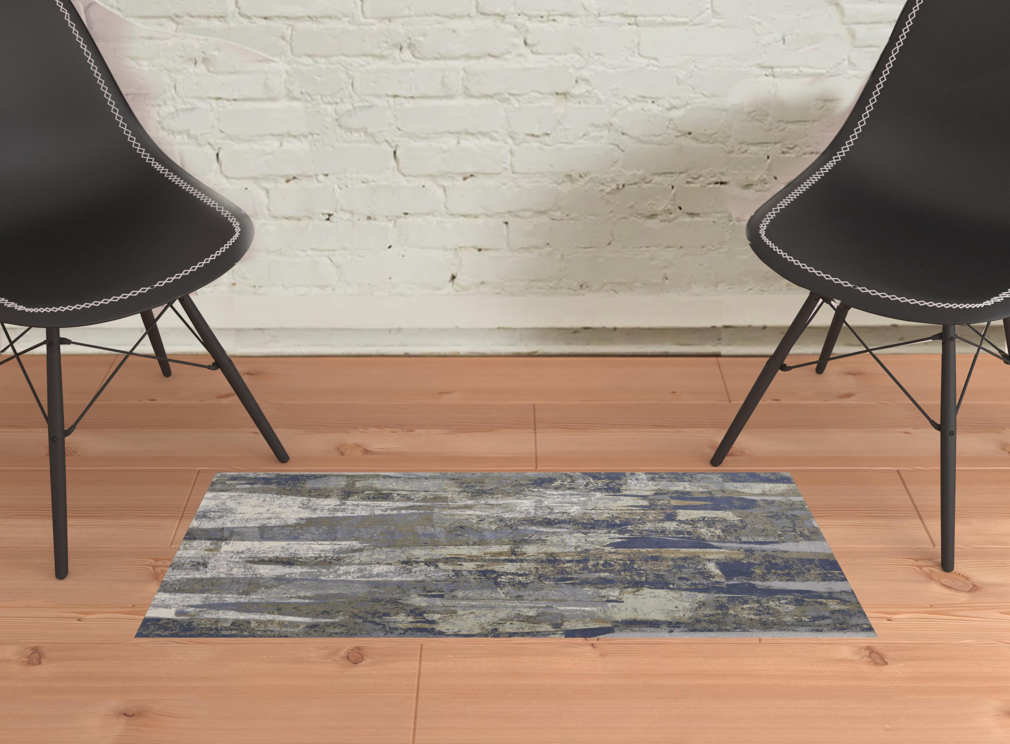 2" X 3" Blue Gray And Tan Abstract Power Loom Distressed Area Rug