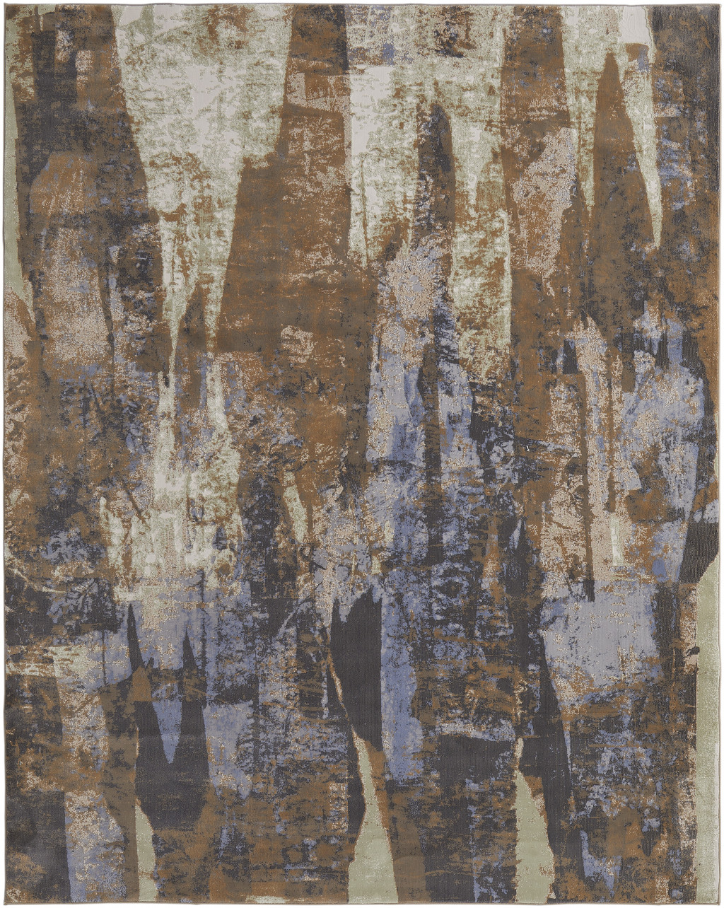 8' X 10' Brown Blue And Ivory Abstract Power Loom Distressed Area Rug-513219-1