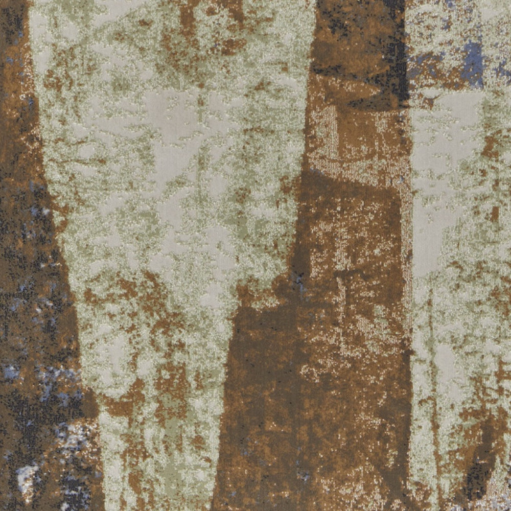 8" Brown Blue And Ivory Abstract Power Loom Distressed Runner Rug