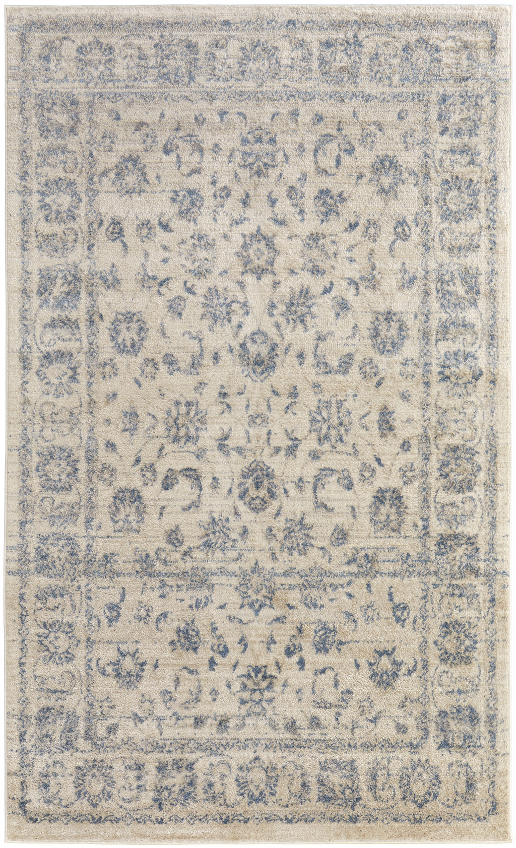 8' X 10' Ivory And Blue Abstract Power Loom Distressed Area Rug-513259-1