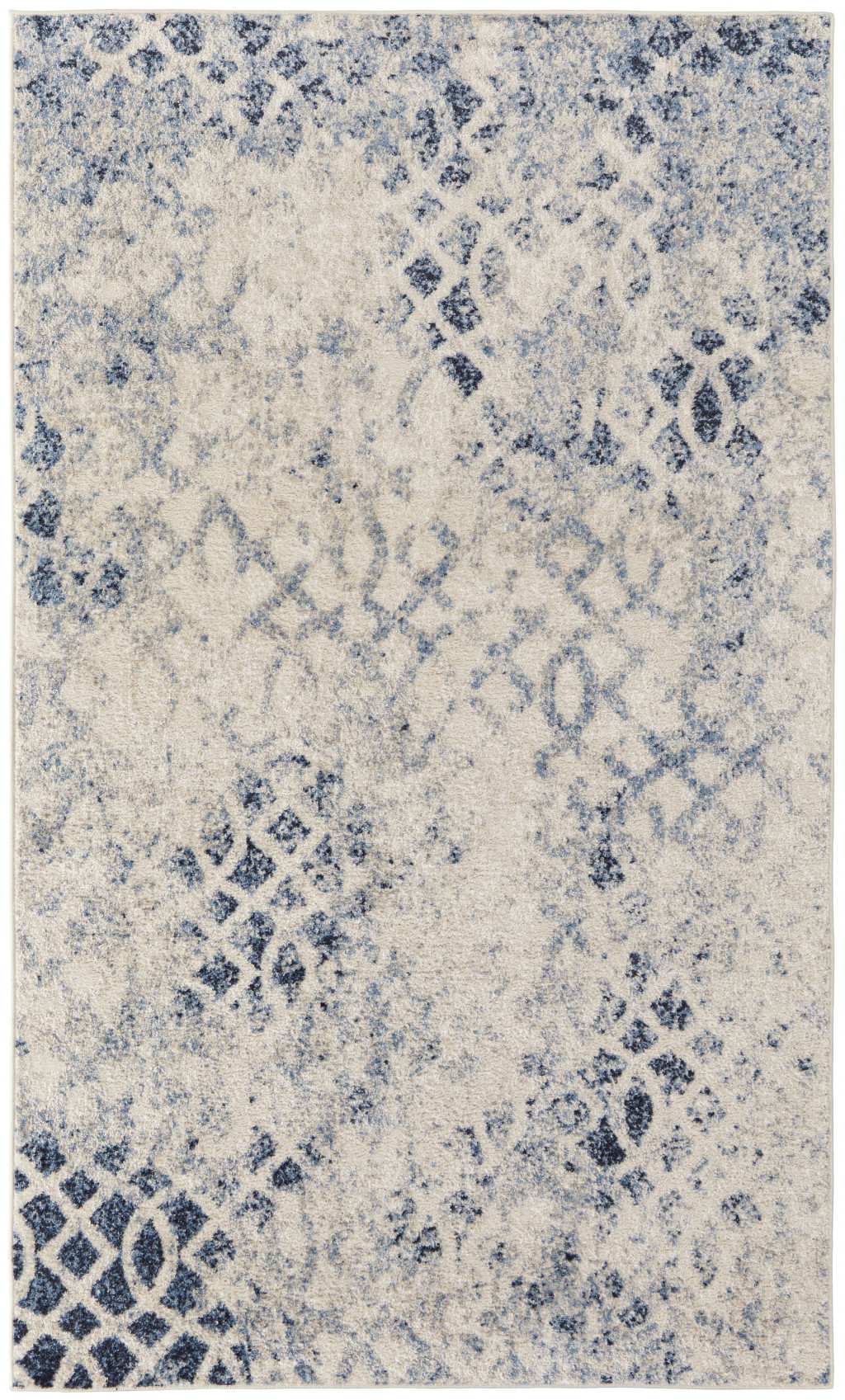 8' X 10' Ivory And Blue Abstract Power Loom Distressed Area Rug-513275-1