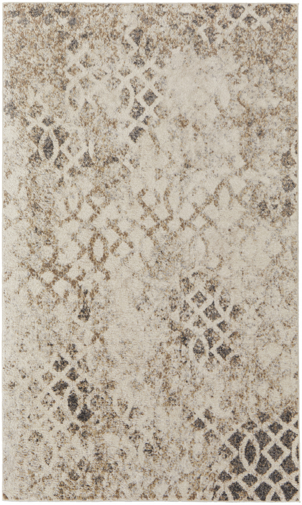 8' X 10' Ivory And Gray Abstract Power Loom Distressed Area Rug-513279-1
