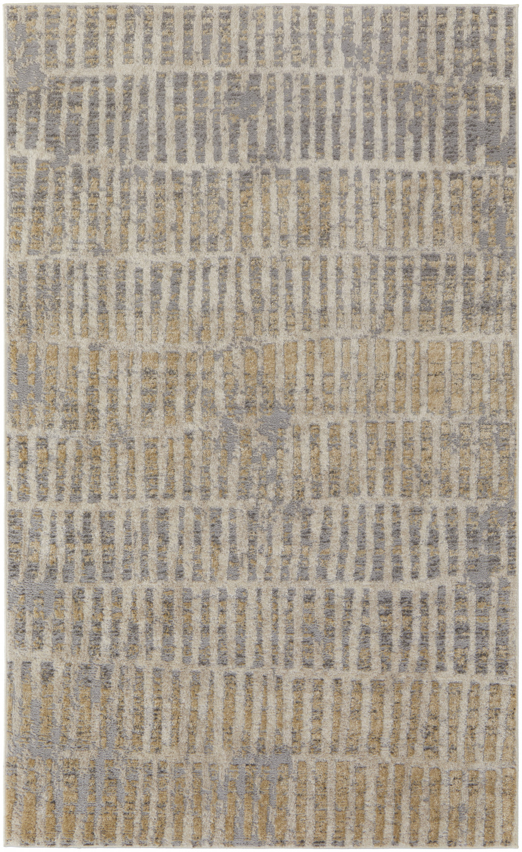 7' X 10' Gray Ivory And Gold Geometric Power Loom Distressed Area Rug-513296-1