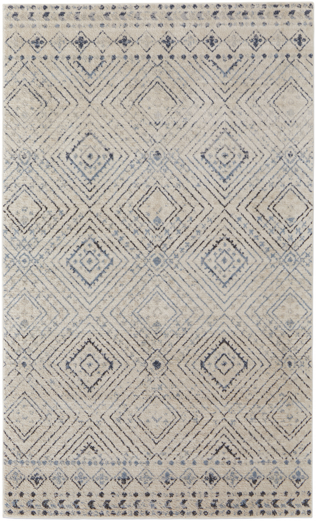 8' X 10' Ivory Blue And Gray Geometric Power Loom Distressed Area Rug-513299-1