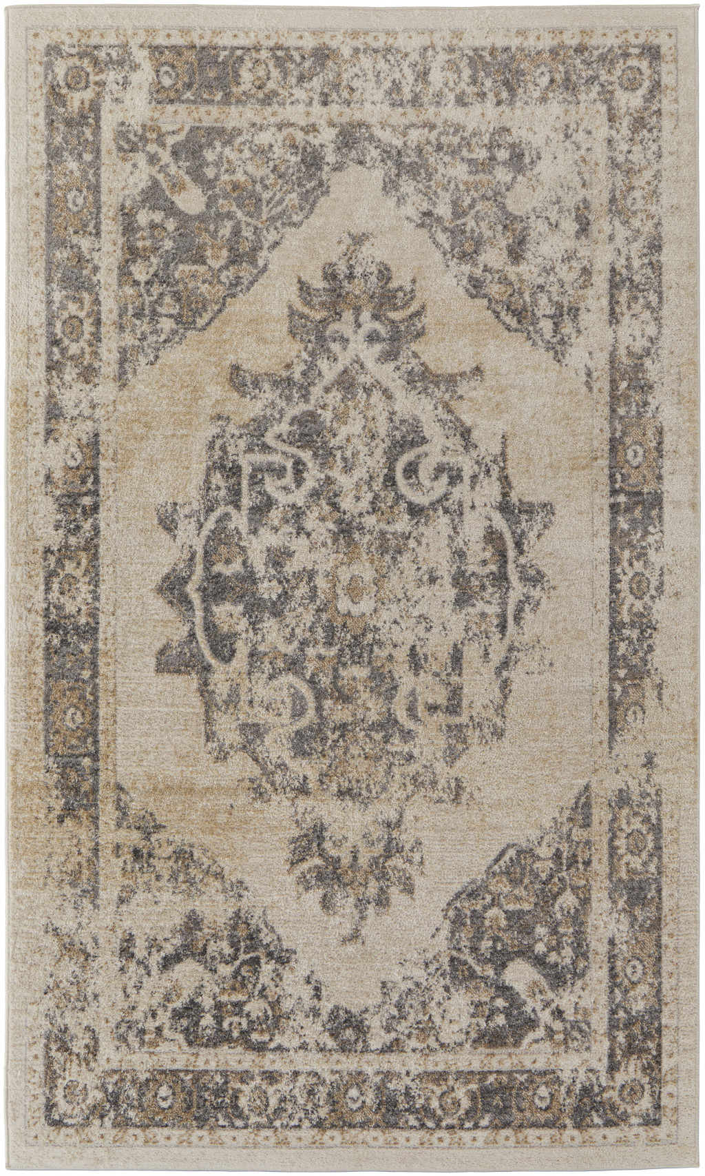 8' X 10' Ivory Gray And Brown Floral Power Loom Distressed Area Rug-513311-1