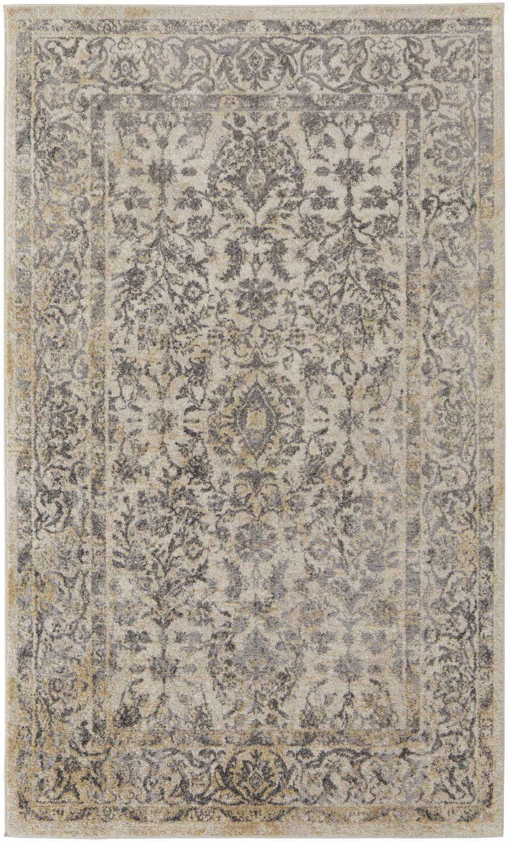 8' X 10' Gray And Ivory Floral Power Loom Distressed Area Rug-513319-1
