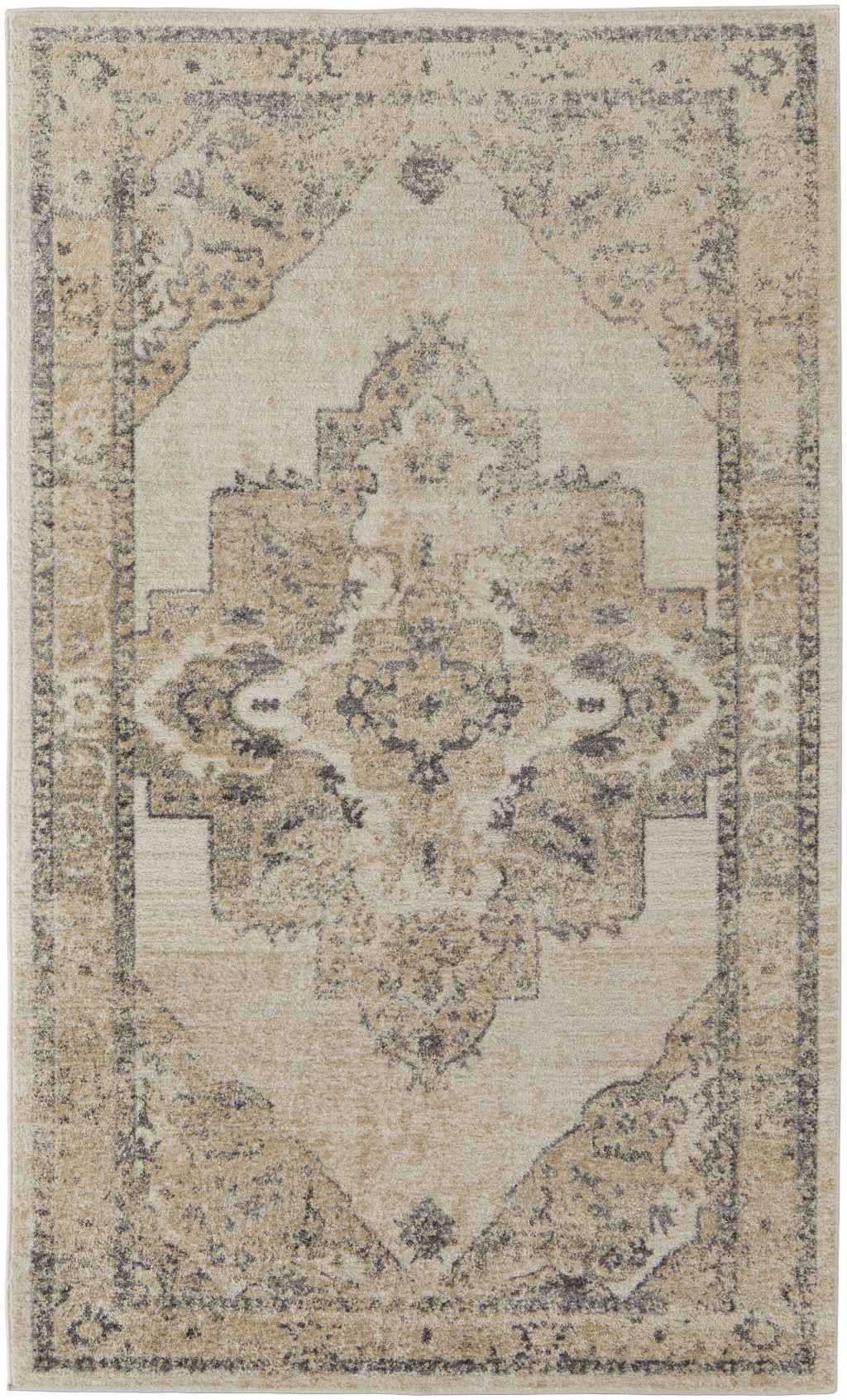 8' X 10' Ivory And Gray Floral Power Loom Distressed Area Rug-513327-1