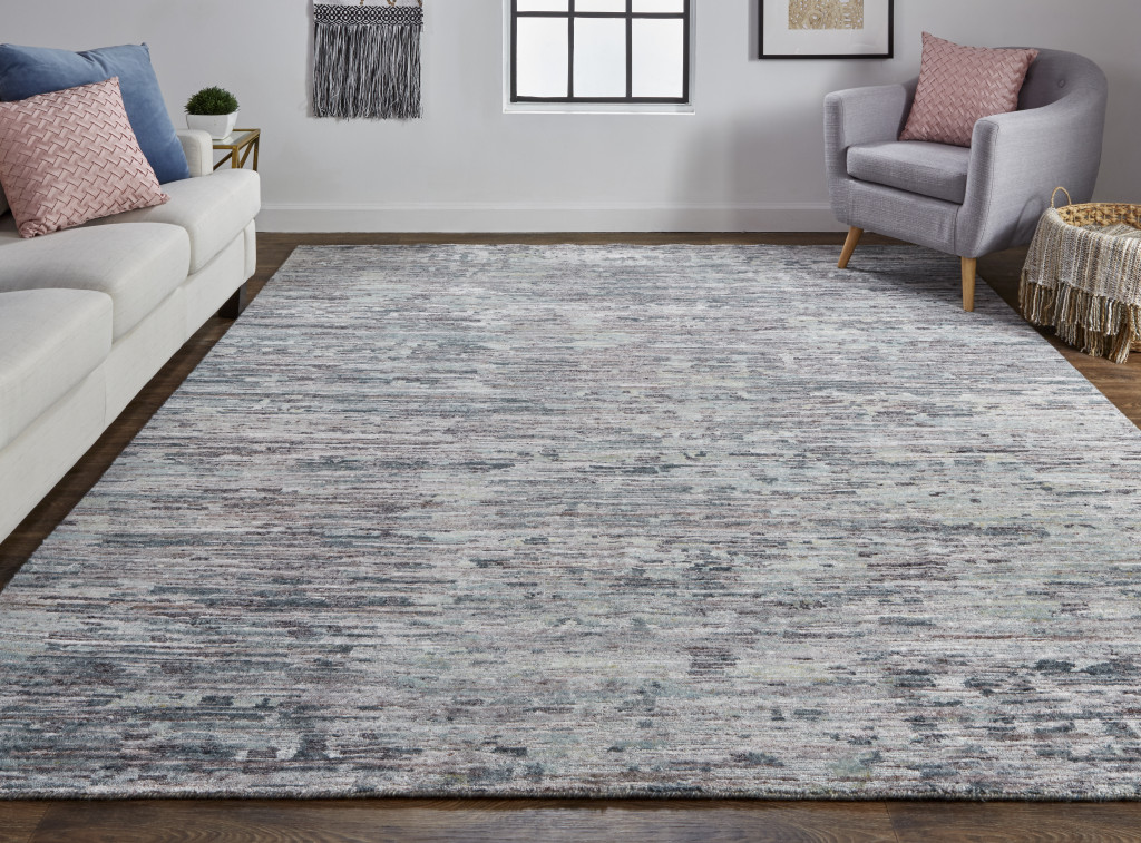 9' X 12' Blue And Gray Wool Abstract Hand Knotted Area Rug-513352-2