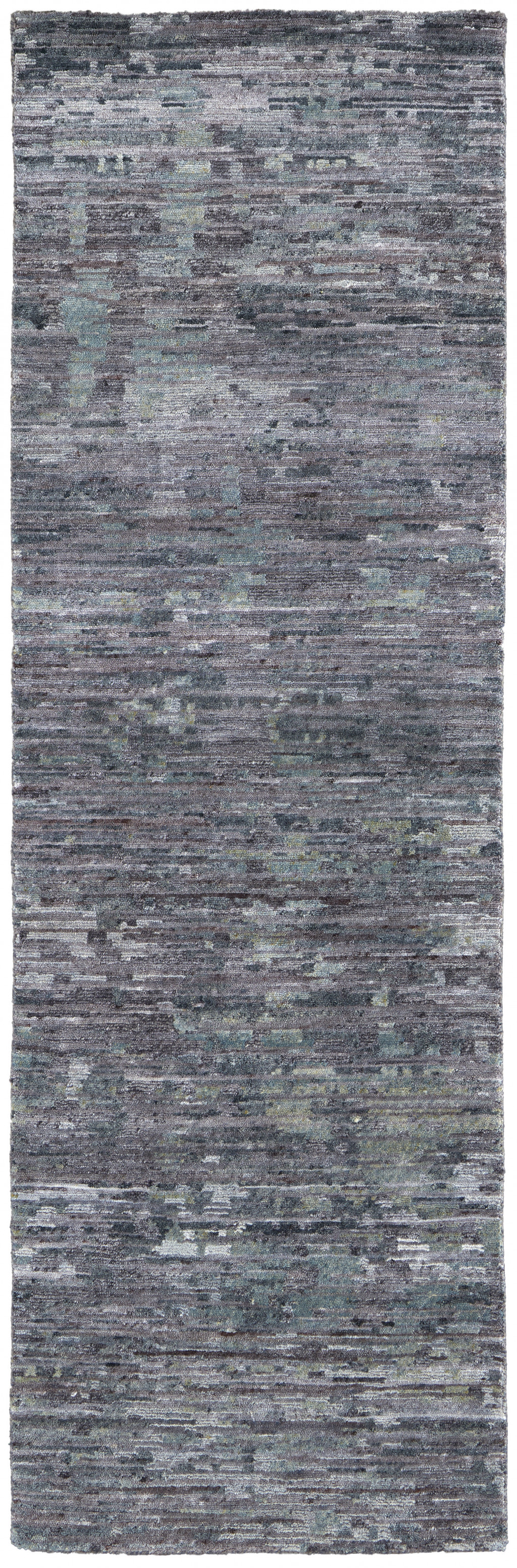8' Blue And Gray Wool Abstract Hand Knotted Runner Rug-513354-1
