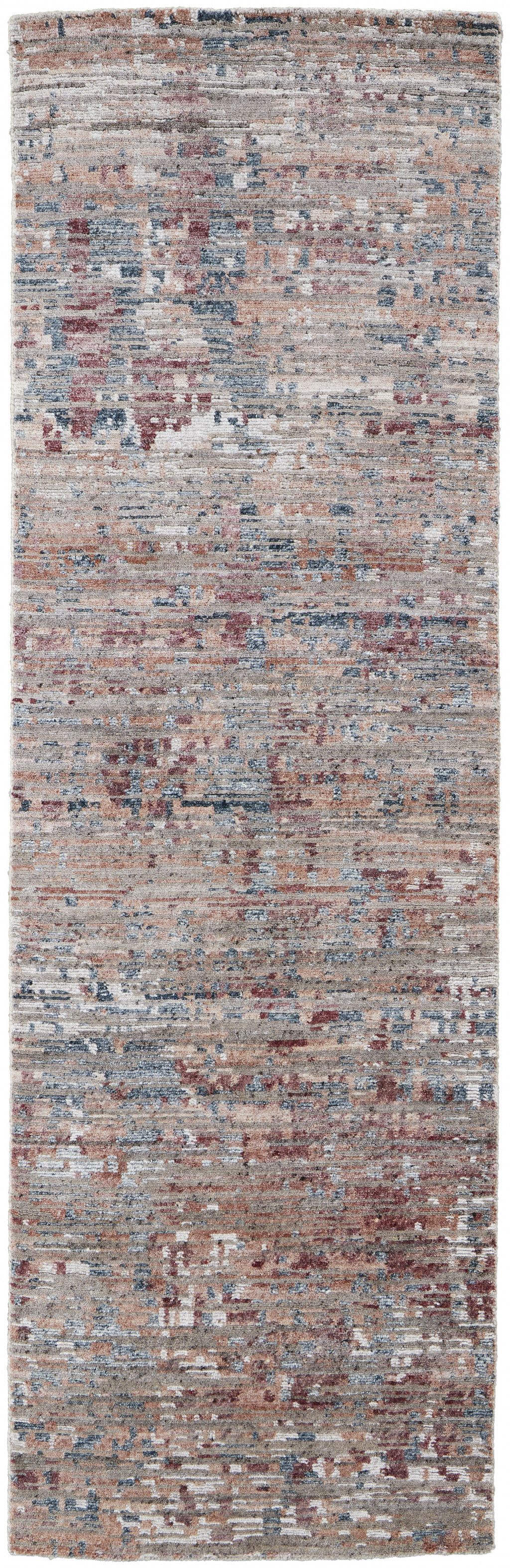 8' Red And Blue Wool Abstract Hand Knotted Runner Rug-513362-1