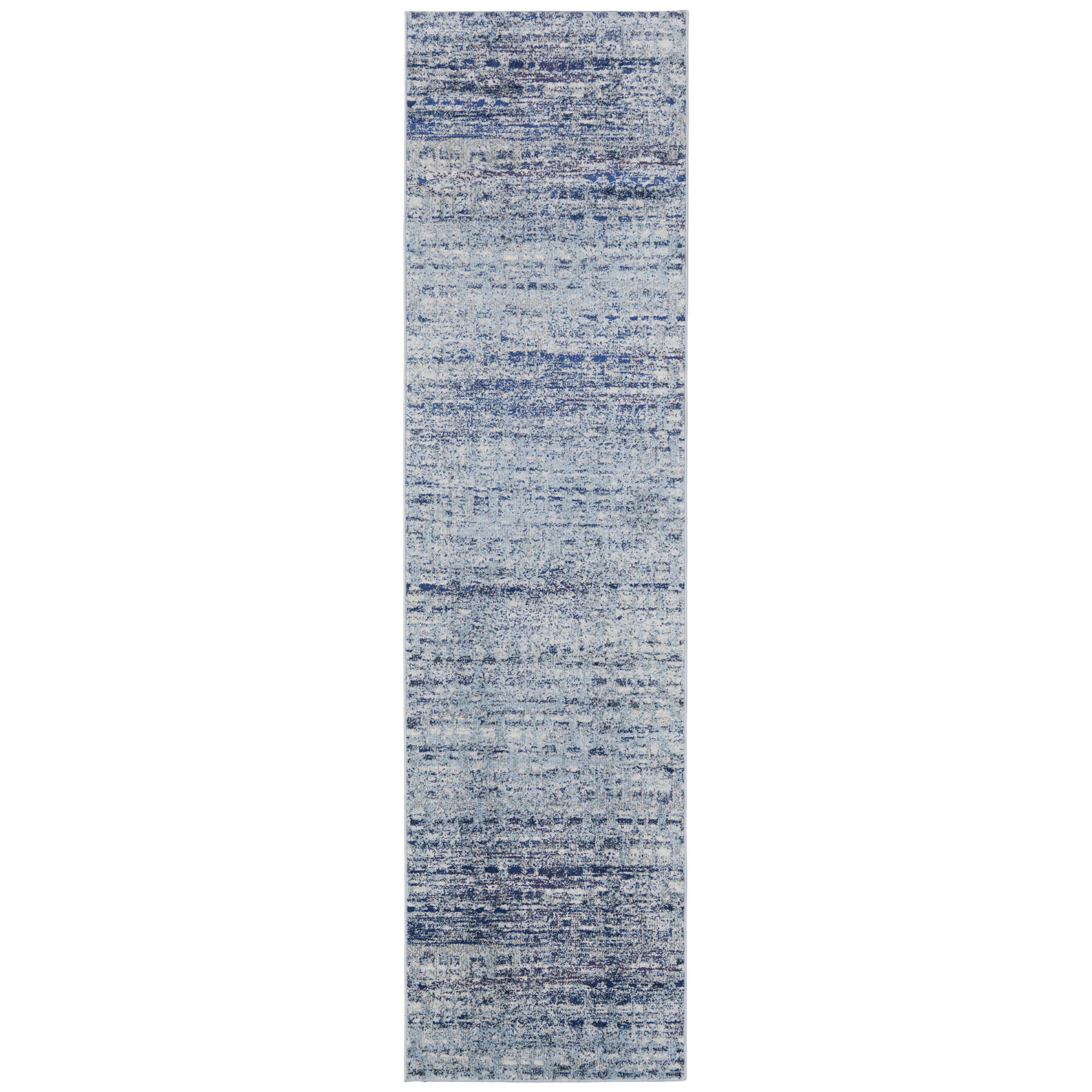 8' Blue and Ivory Abstract Power Loom Runner Rug-513455-1
