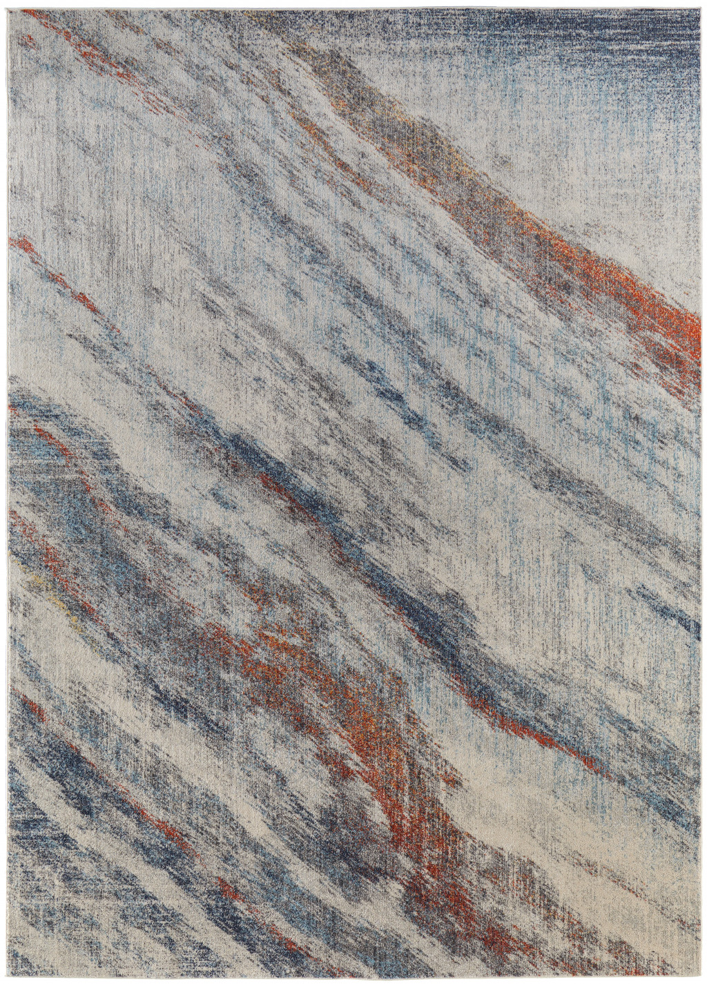 8' X 10' Ivory Orange And Blue Abstract Power Loom Stain Resistant Area Rug-513463-1