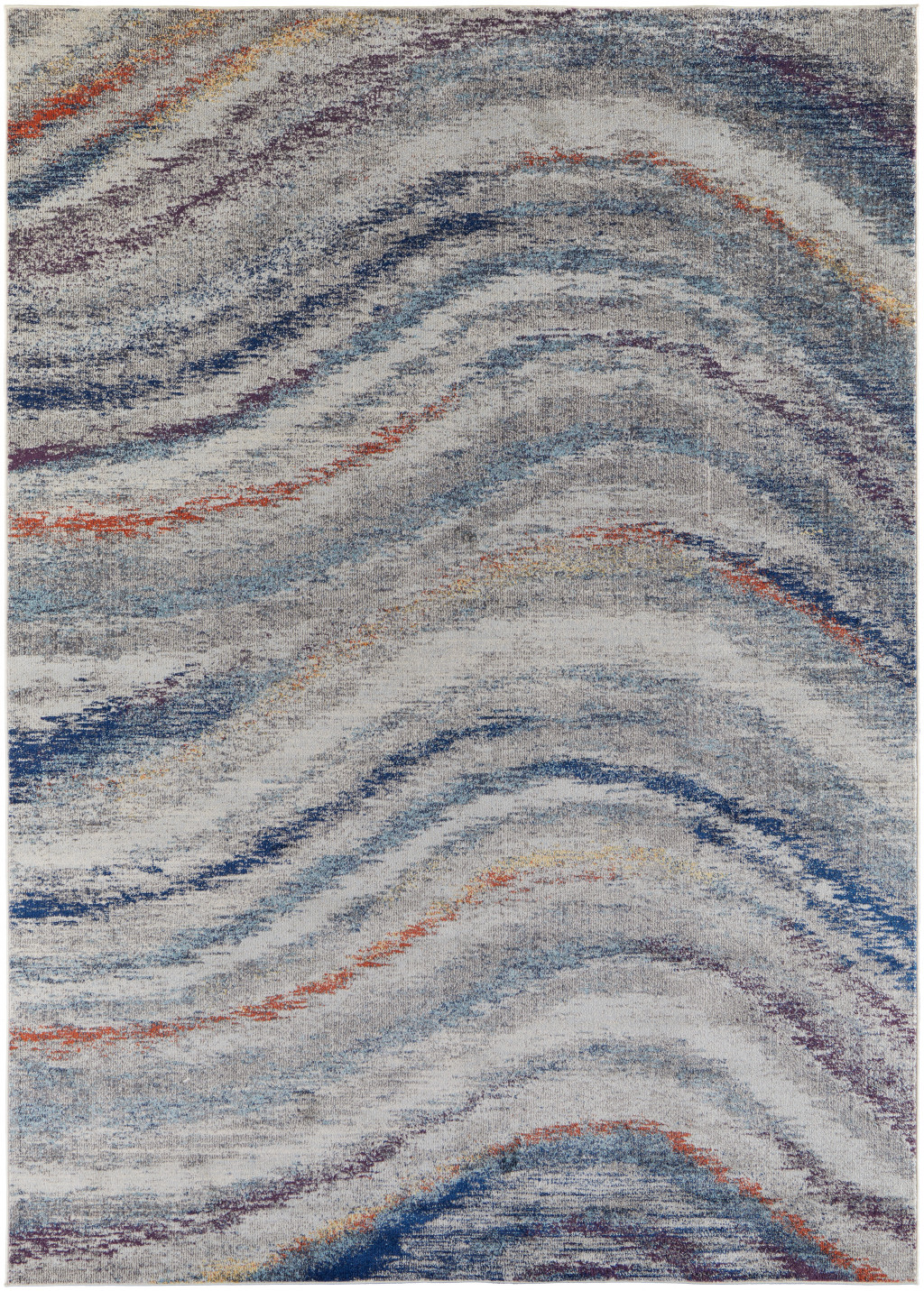 7' X 10' Blue Gray And Orange Abstract Power Loom Stain Resistant Area Rug-513473-1