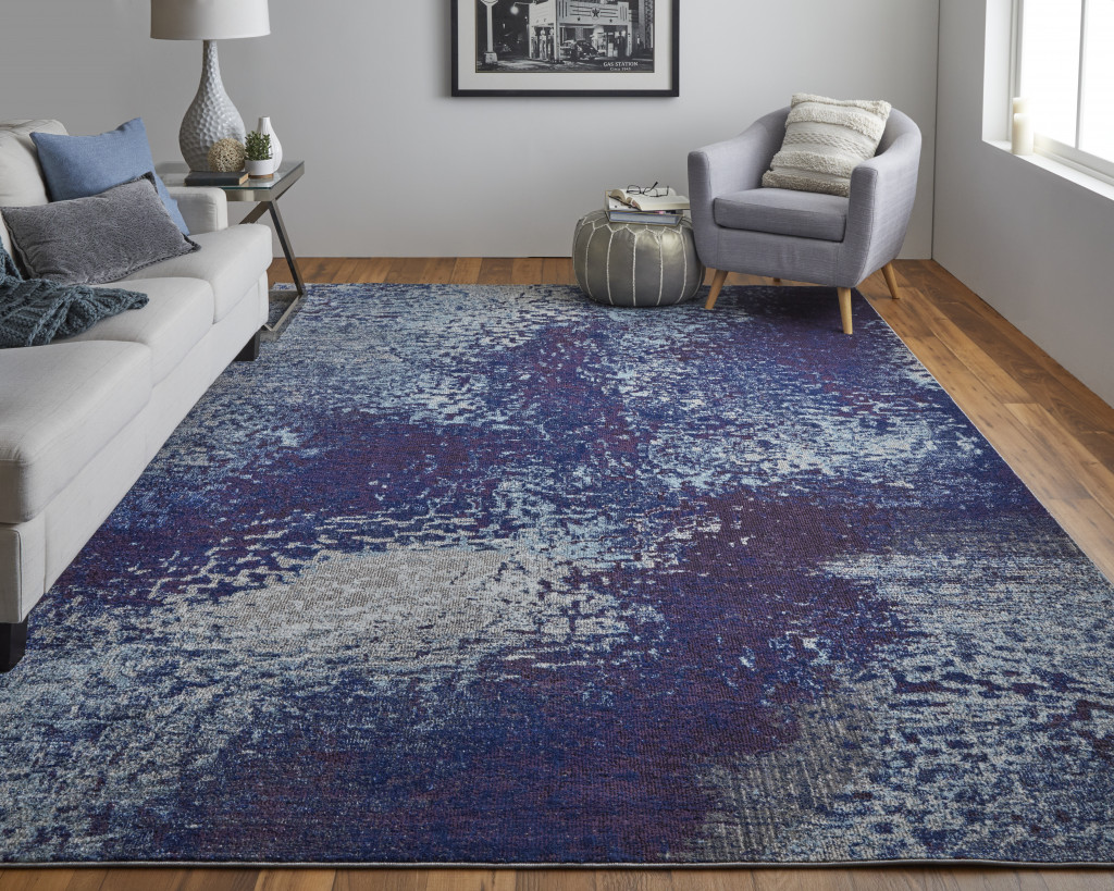 4' X 6' Blue Purple And Ivory Abstract Power Loom Stain Resistant Area Rug-513493-2