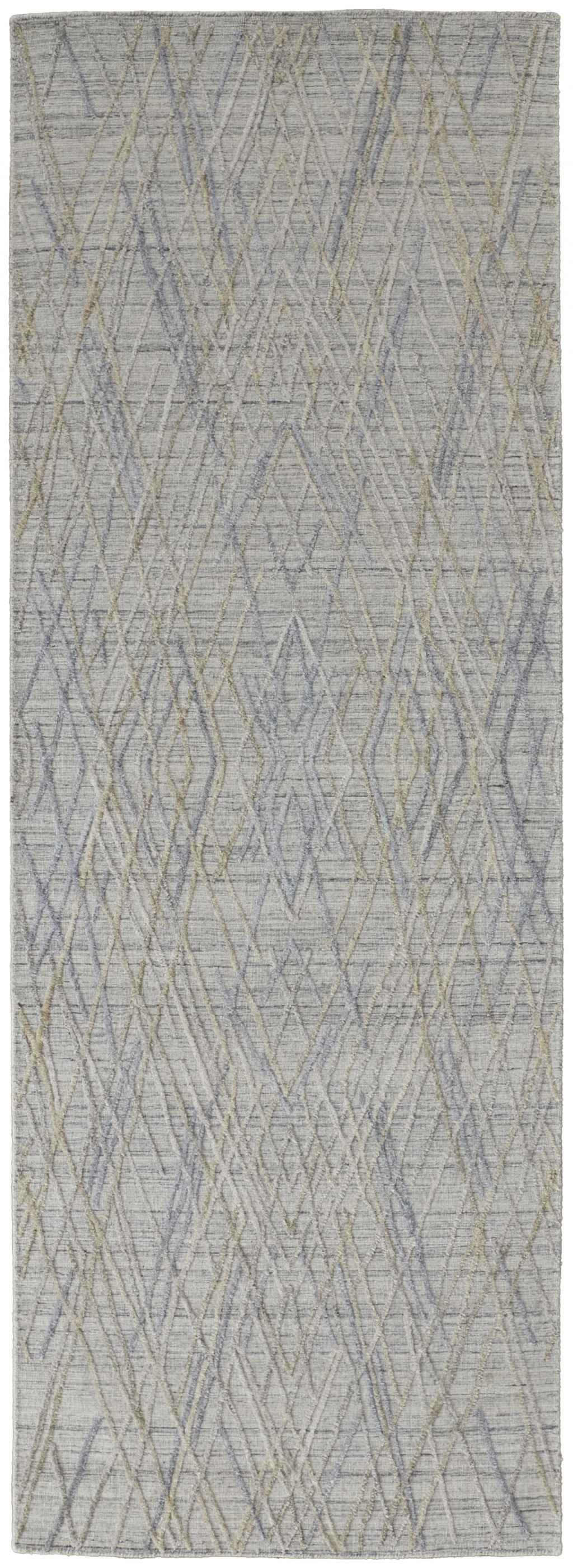 10' Gray And Ivory Abstract Hand Woven Runner Rug-513540-1