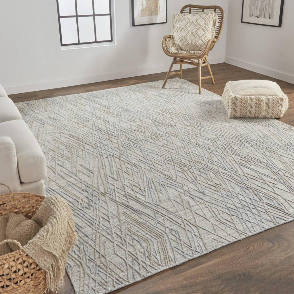 10' X 14' Gray And Blue Abstract Hand Woven Area Rug-513548-3