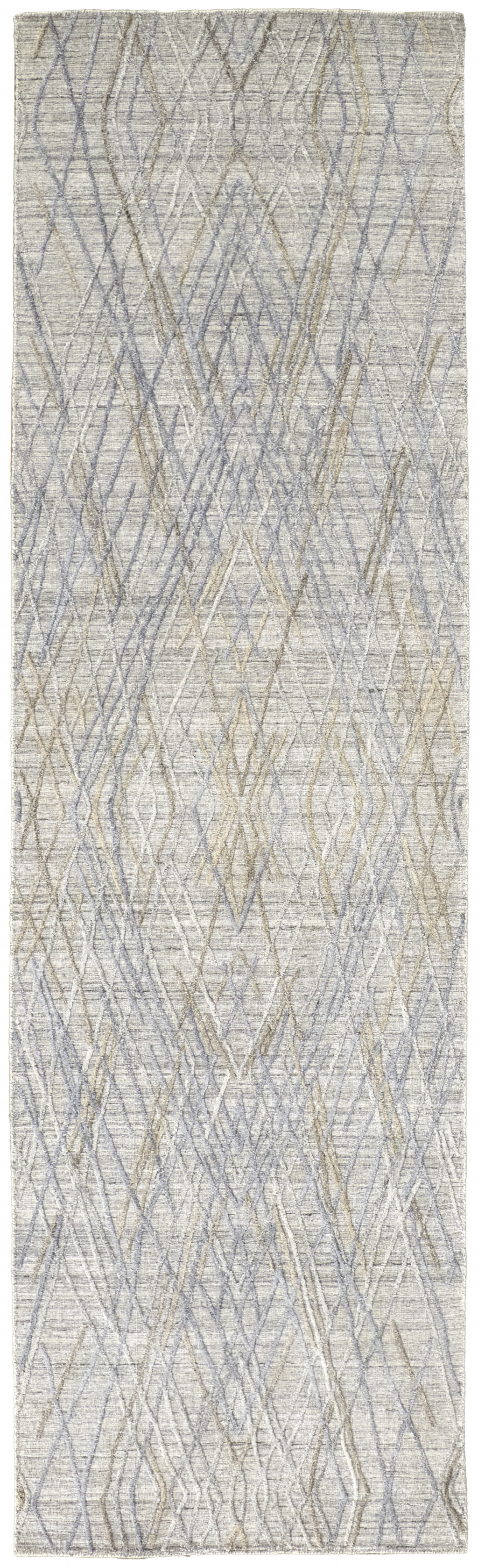 10' Gray And Blue Abstract Hand Woven Runner Rug-513549-1