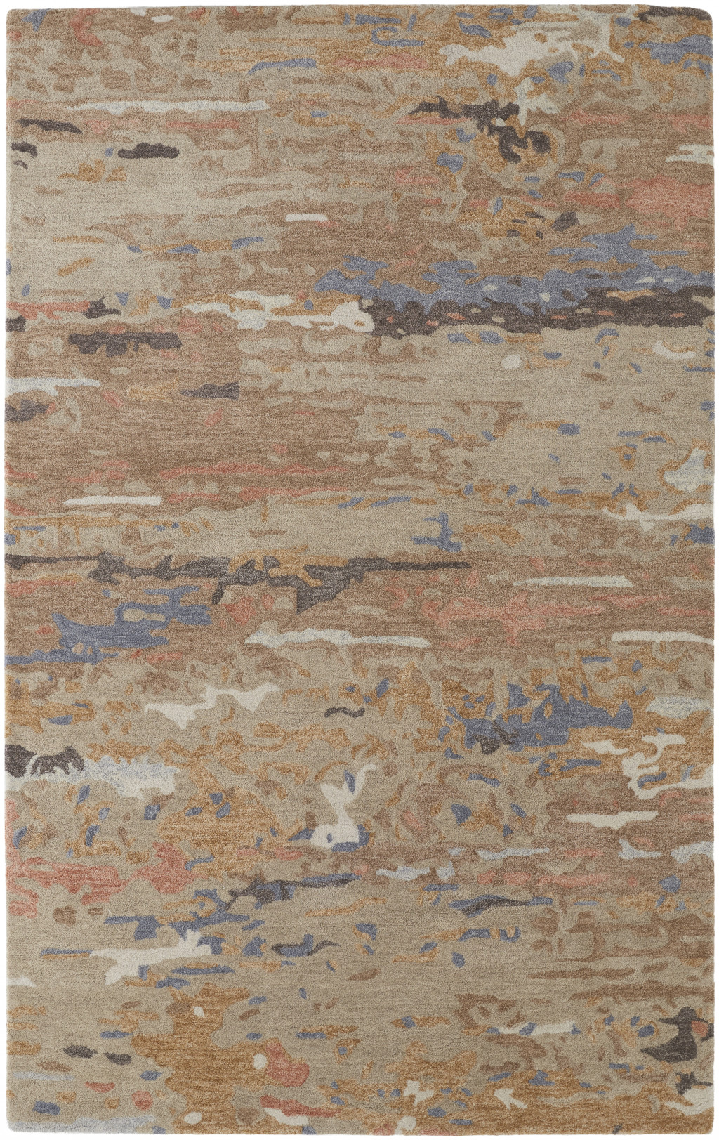 5' X 8' Tan And Blue Wool Abstract Tufted Handmade Stain Resistant Area Rug-513608-1