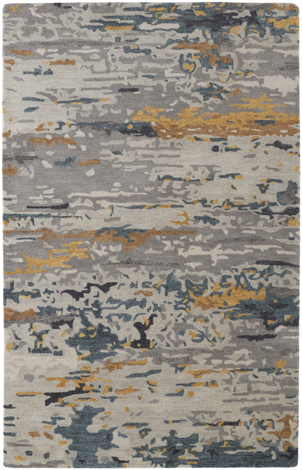 4' X 6' Gray Yellow And Blue Wool Abstract Tufted Handmade Stain Resistant Area Rug-513614-1