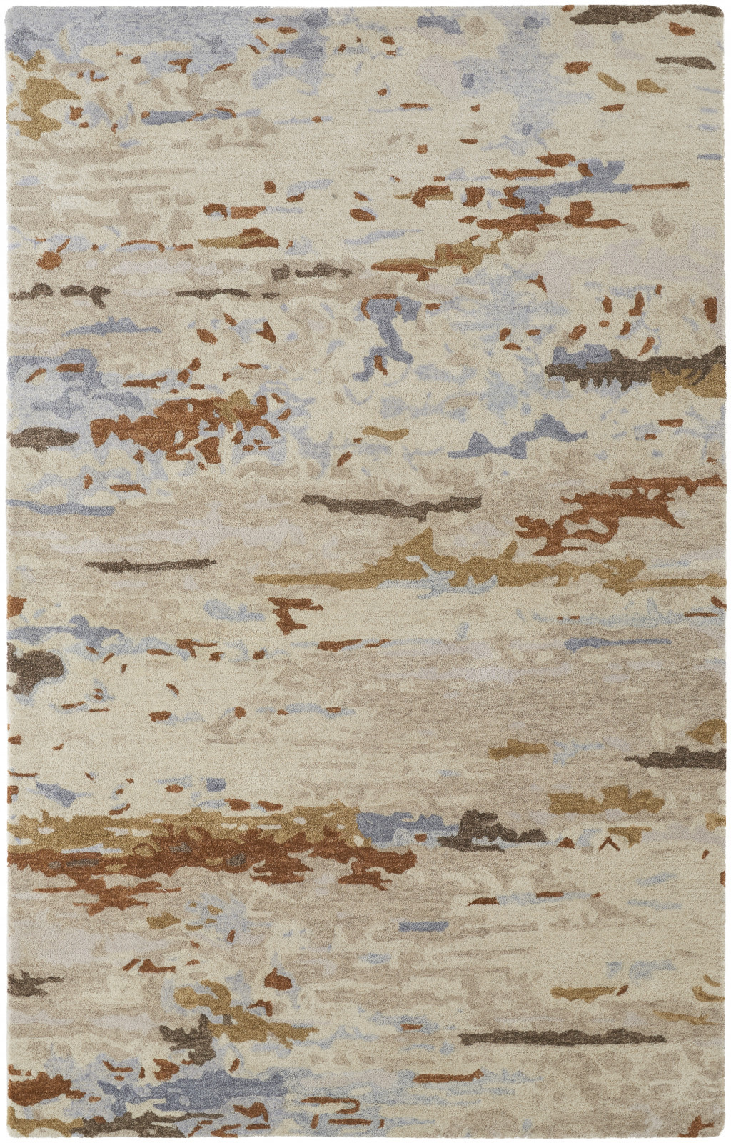 4' X 6' Ivory Blue And Brown Wool Abstract Tufted Handmade Stain Resistant Area Rug-513621-1