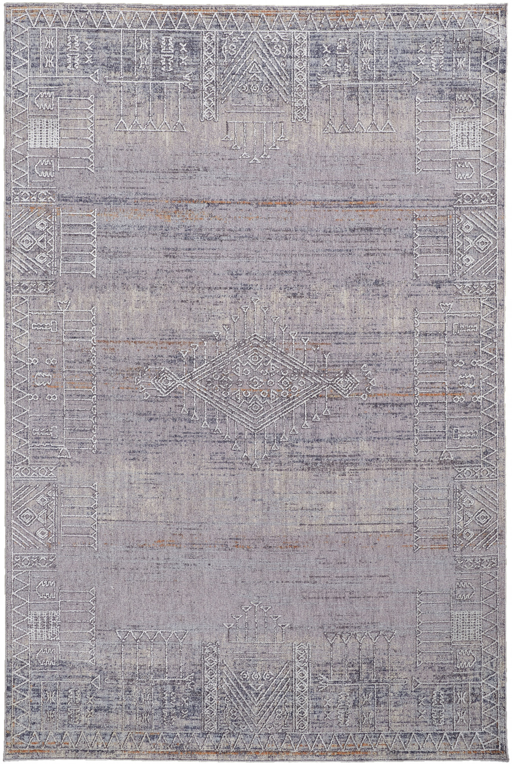 12' X 15' Gray Ivory And Orange Geometric Power Loom Distressed Stain Resistant Area Rug-513704-1