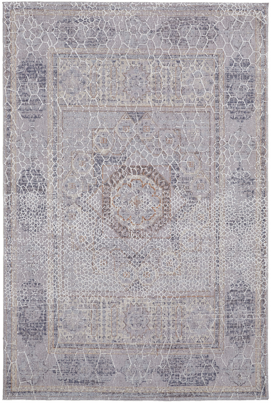 2' X 3' Gray And Ivory Floral Power Loom Distressed Stain Resistant Area Rug-513732-1