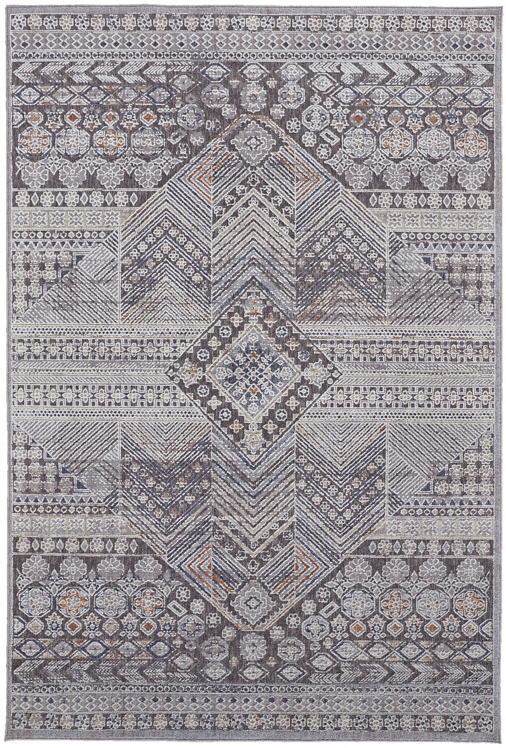 4' X 6' Ivory And Gray Geometric Power Loom Distressed Stain Resistant Area Rug-513751-1