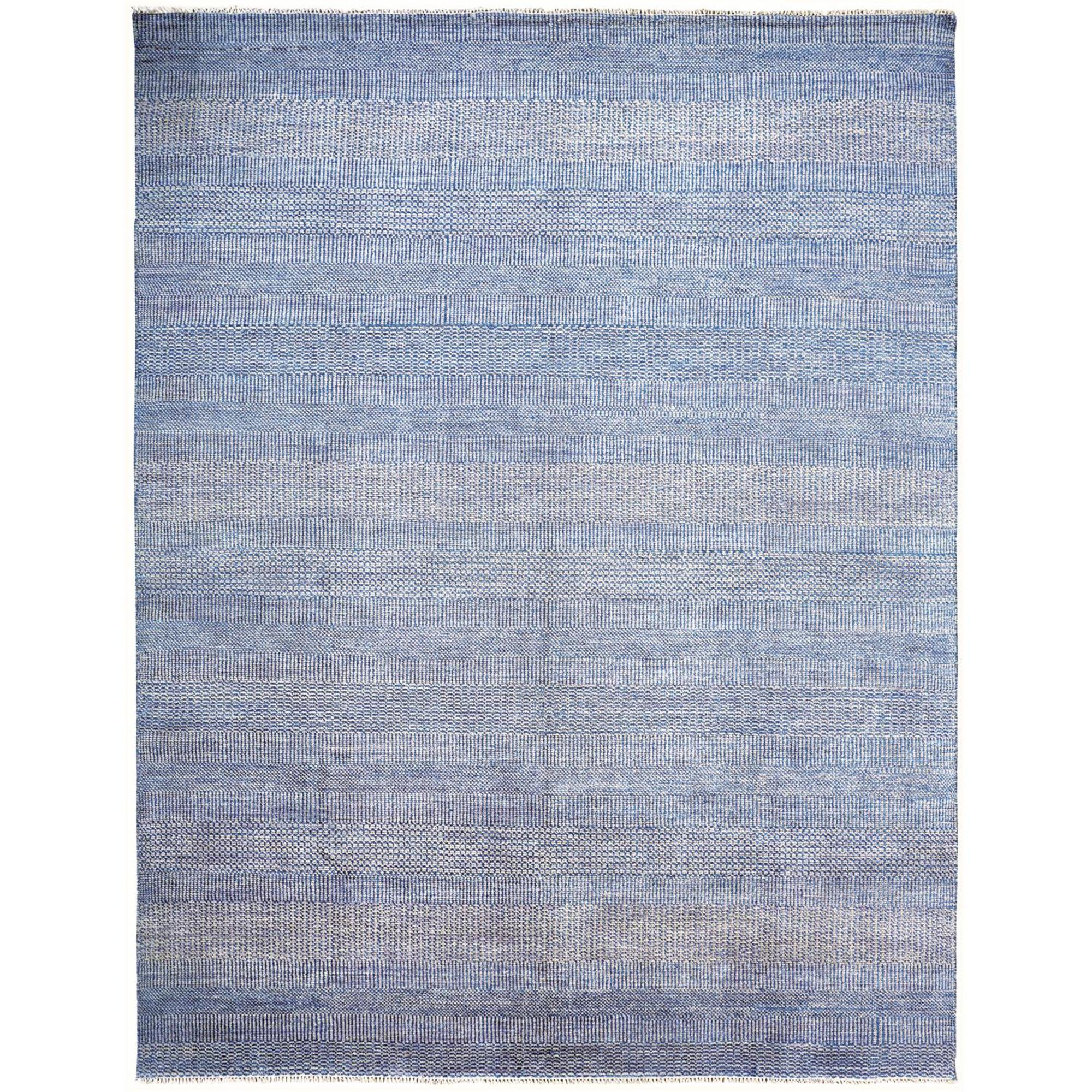 9' x 12' Blue and Silver Wool Striped Hand KNotted Area Rug-513847-1
