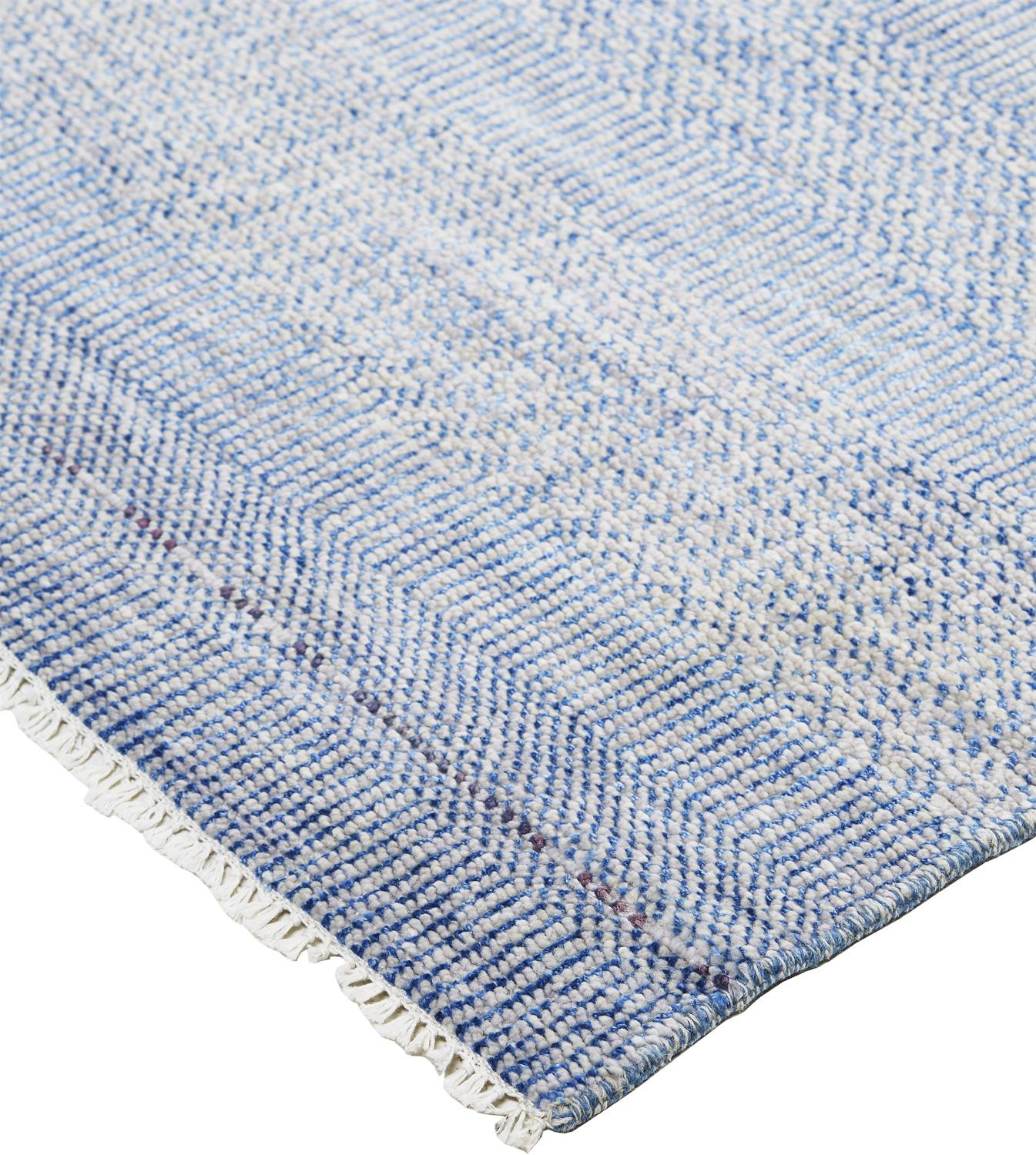 2' X 3' Blue And Silver Wool Striped Hand Knotted Area Rug-513851-2