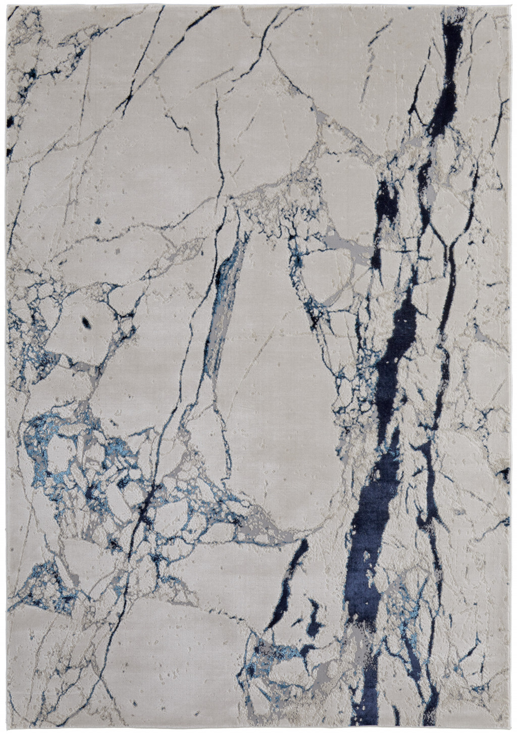 4" X 6" Ivory and Blue Marble Power Loom Distressed Area Rug