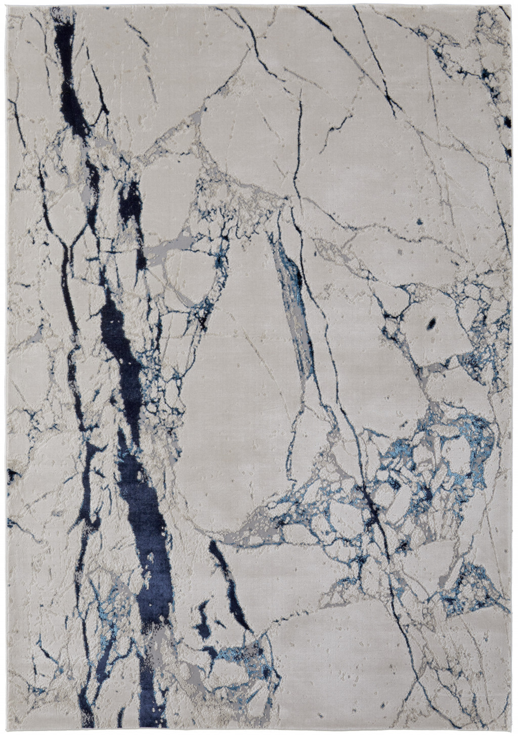 4" X 6" Ivory and Blue Marble Power Loom Distressed Area Rug