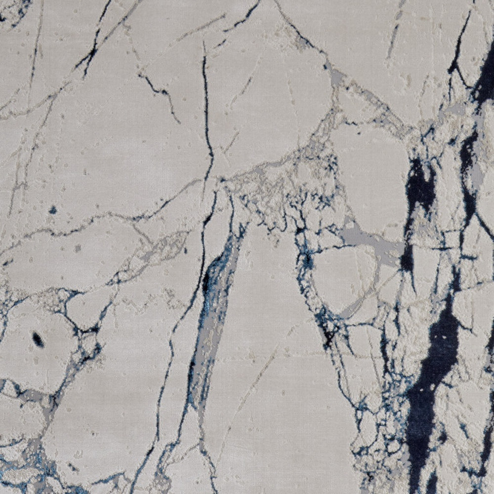 4" X 6" Ivory and Blue Marble Power Loom Distressed Area Rug