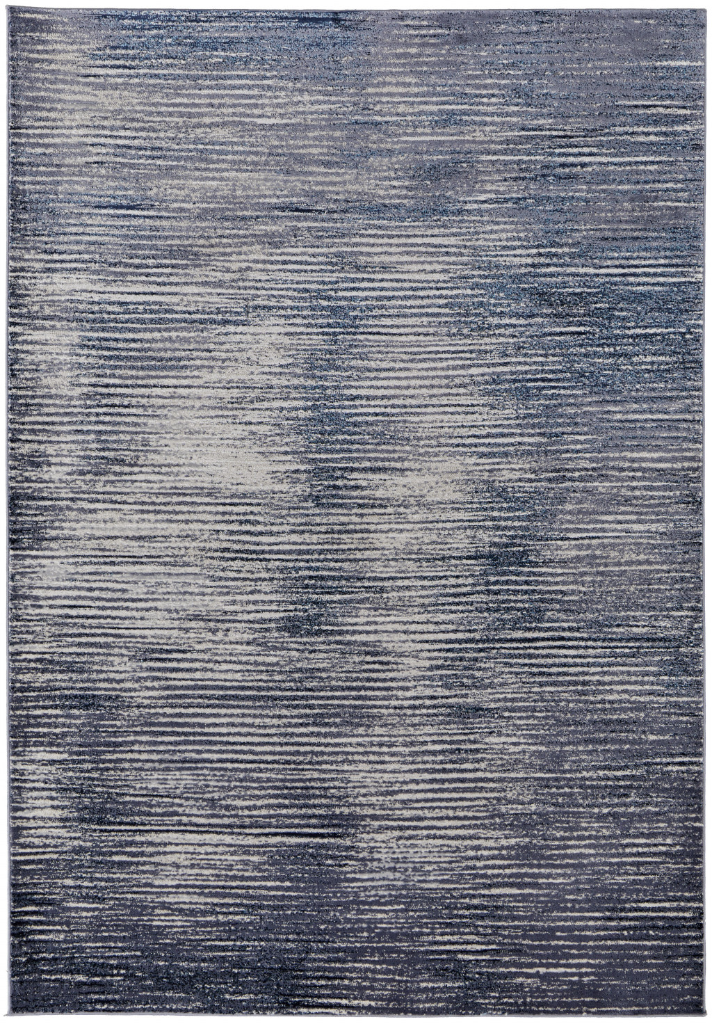 4" X 6" Blue and Ivory Striped Power Loom Distressed Non Skid Area Rug