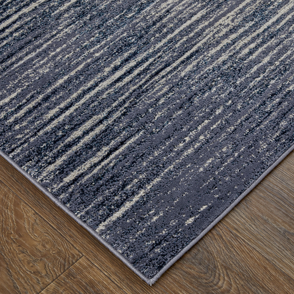 4" X 6" Blue and Ivory Striped Power Loom Distressed Non Skid Area Rug