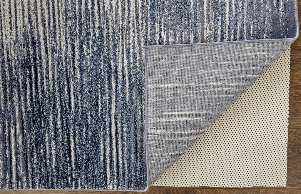 4" X 6" Blue and Ivory Striped Power Loom Distressed Non Skid Area Rug