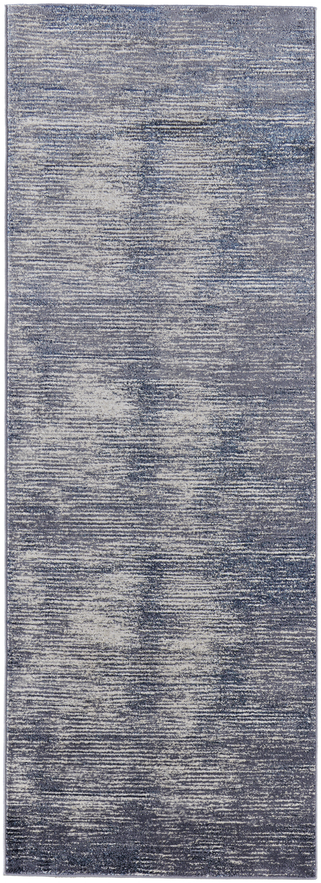 8" Blue Gray And Ivory Striped Power Loom Distressed Runner Rug