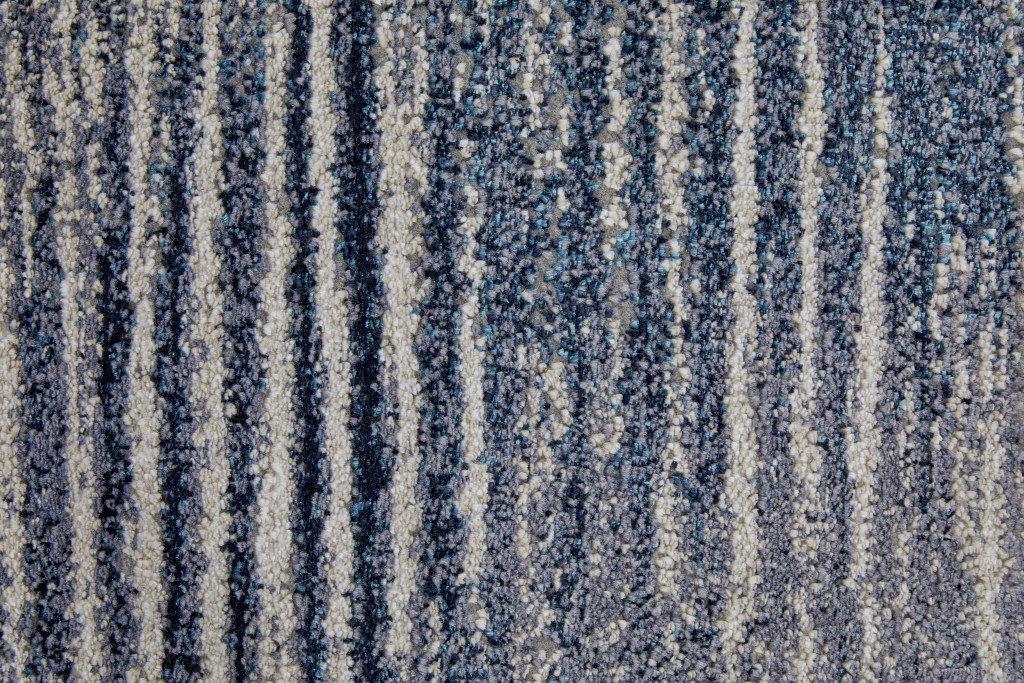 8" Blue Gray And Ivory Striped Power Loom Distressed Runner Rug