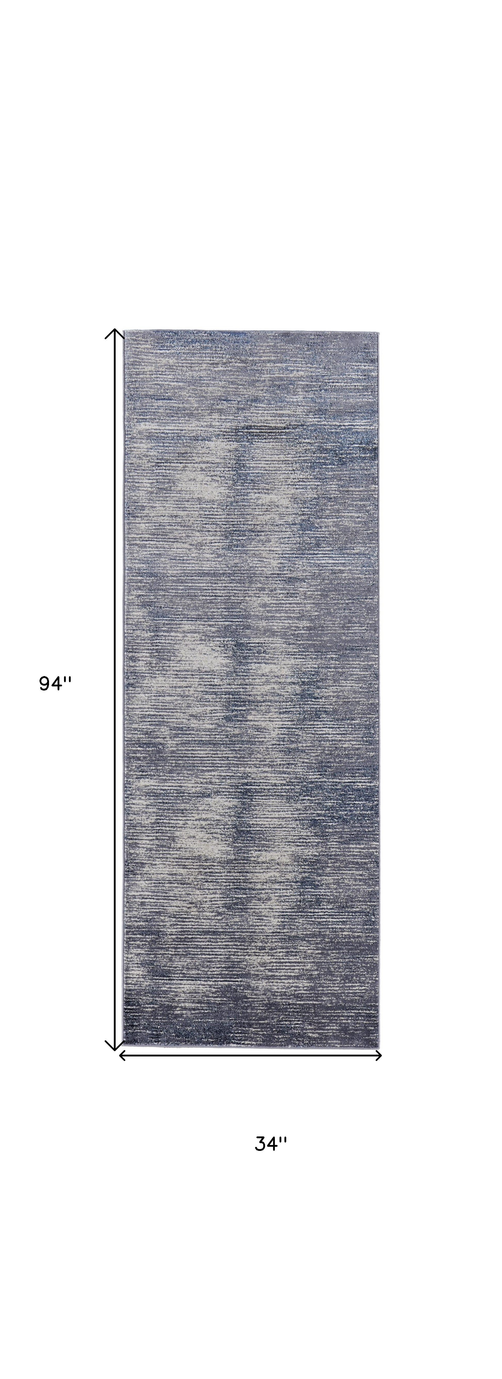 8" Blue Gray And Ivory Striped Power Loom Distressed Runner Rug