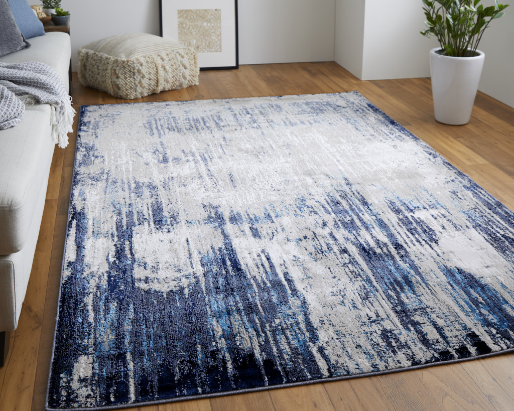 7' X 10' Tan Blue And Ivory Abstract Power Loom Distressed Area Rug-513905-3