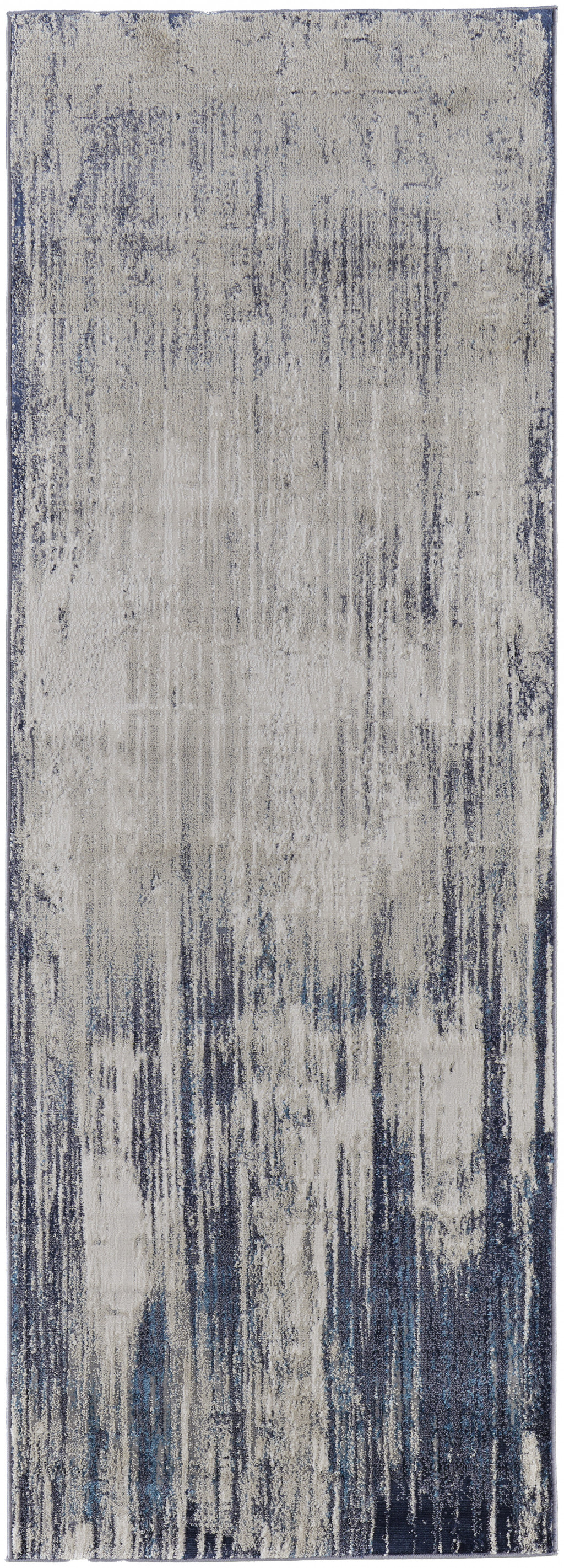 8" Tan Blue And Ivory Abstract Power Loom Distressed Runner Rug