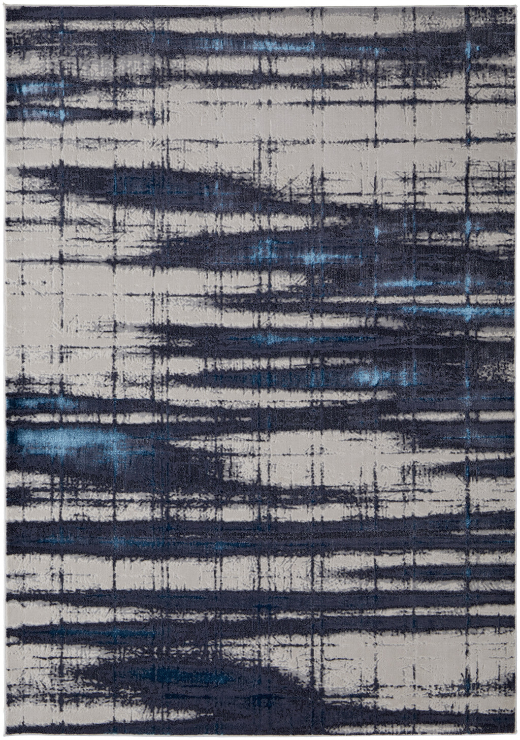 4" X 6" Ivory and Blue Abstract Power Loom Distressed Non Skid Area Rug