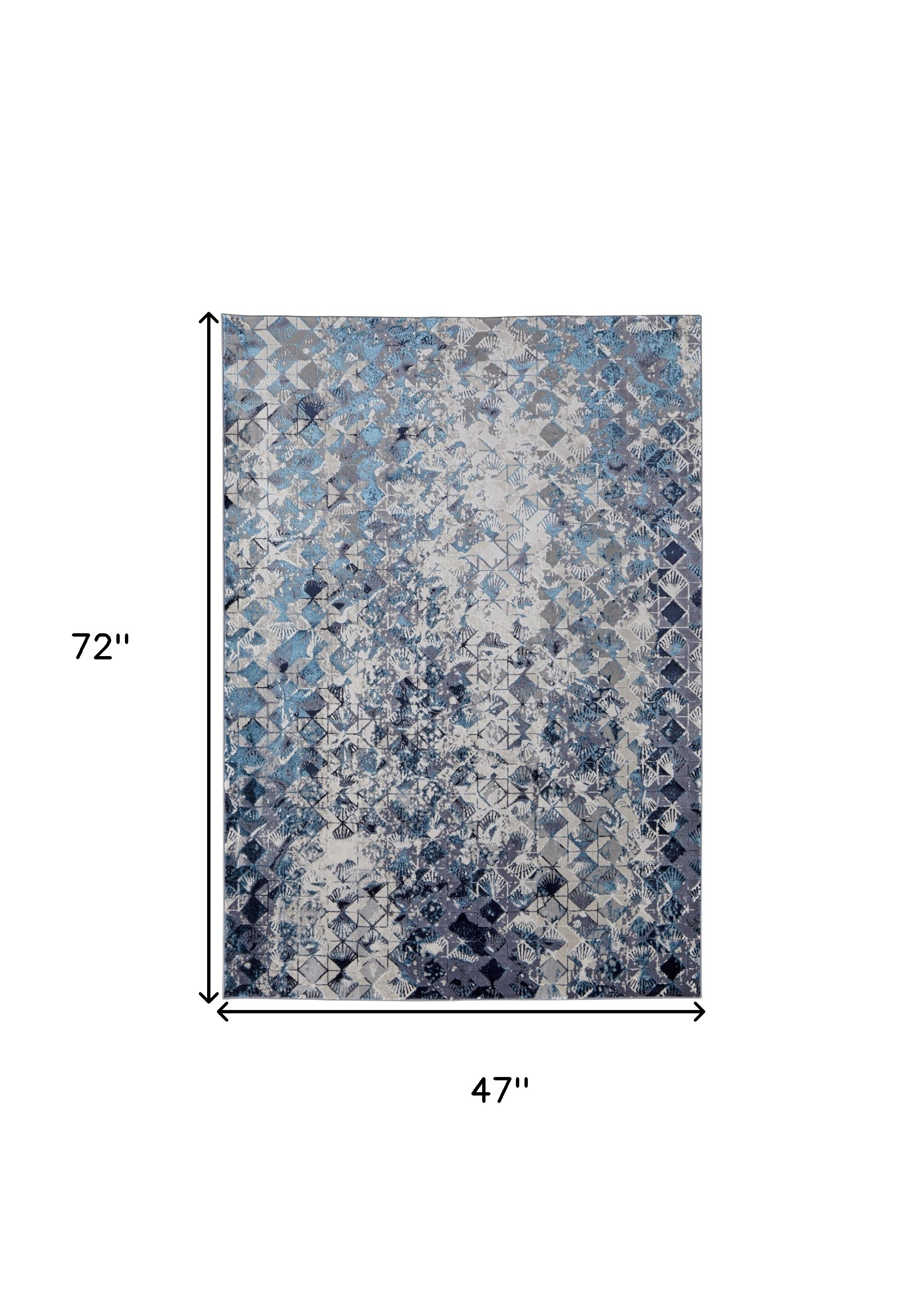 4" X 6" Blue and Ivory Geometric Power Loom Distressed Non Skid Area Rug