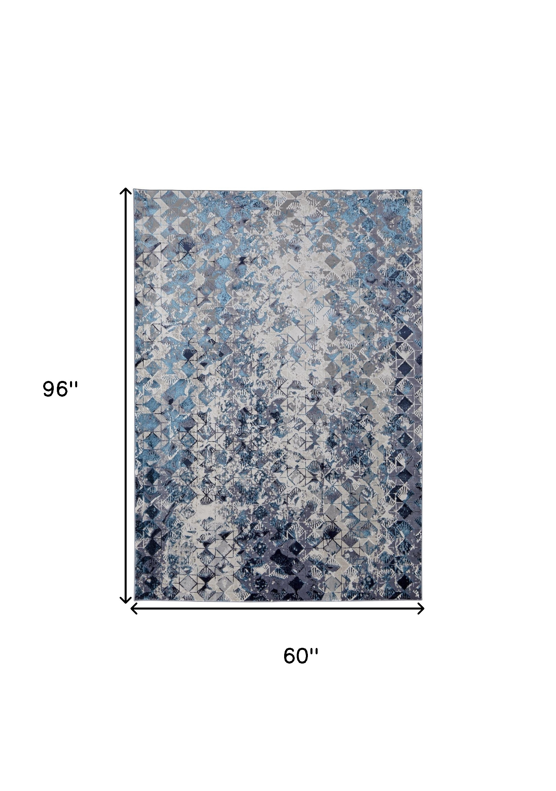 5" X 8" Blue Ivory And Gray Geometric Power Loom Distressed Area Rug