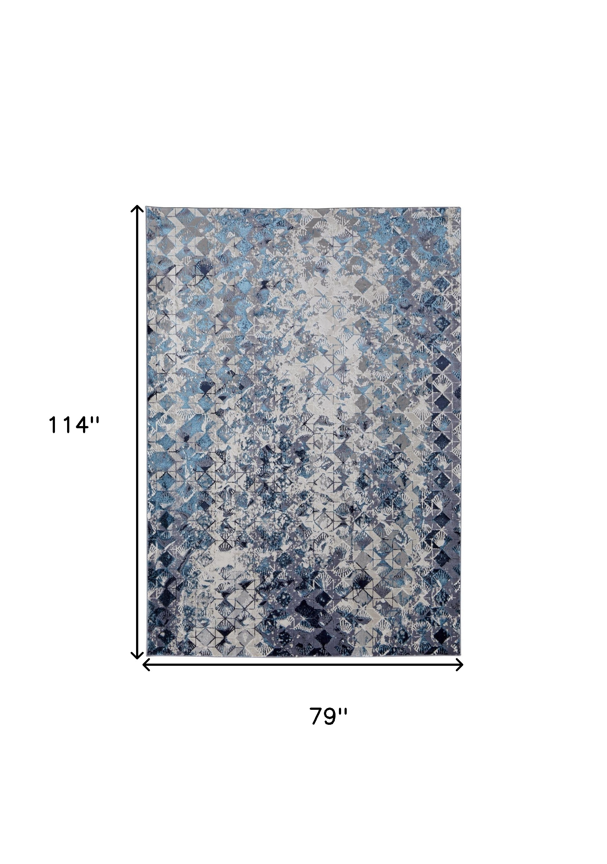 7" X 10" Blue and Ivory Geometric Power Loom Distressed Non Skid Area Rug