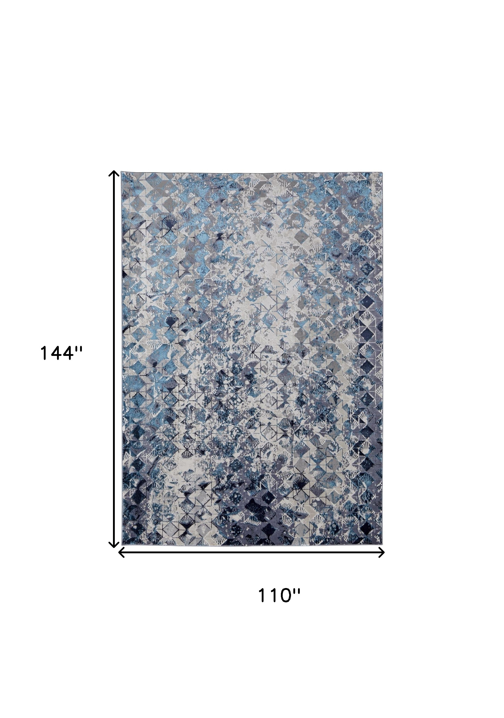 9" X 12" Blue Ivory And Gray Geometric Power Loom Distressed Area Rug