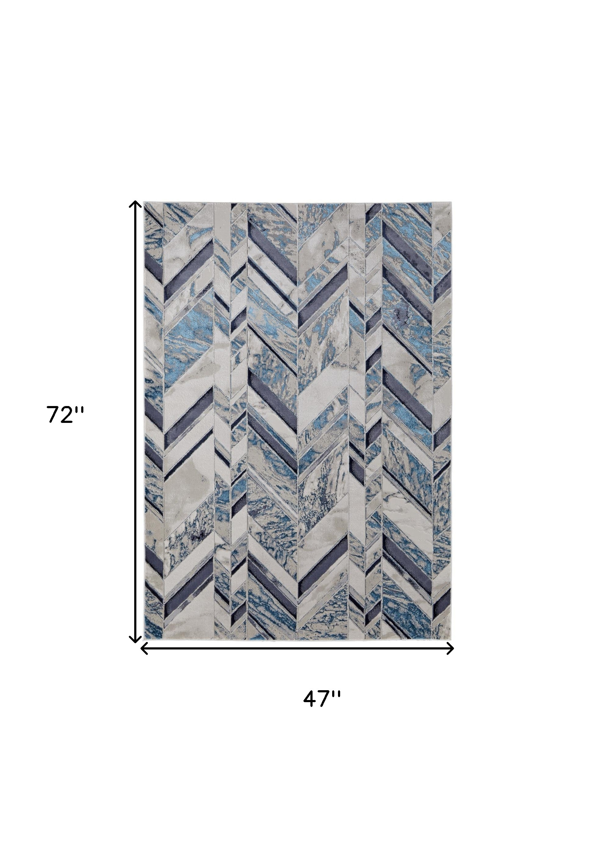 4" X 6" Ivory and Blue Chevron Power Loom Distressed Area Rug
