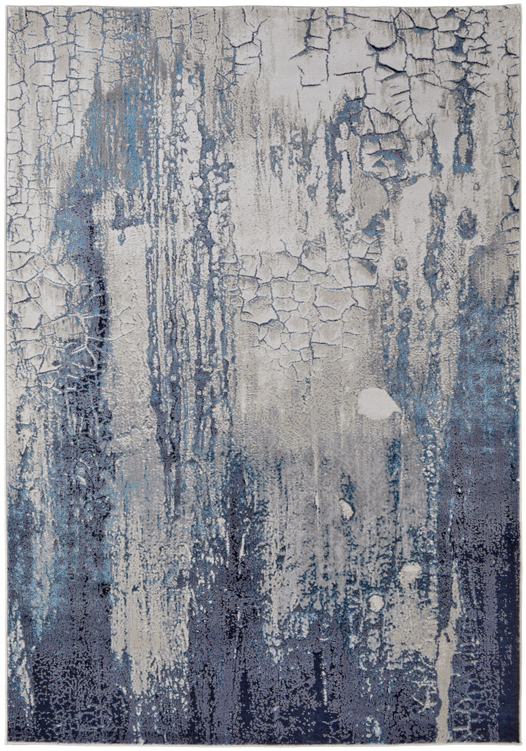 4" X 6" Ivory and Blue Abstract Power Loom Distressed Non Skid Area Rug